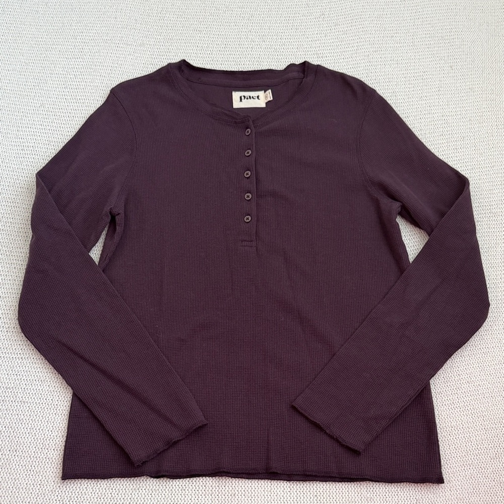 Pact 100% Organic Cotton Long Sleeve Henley Shirt Purple Size Medium